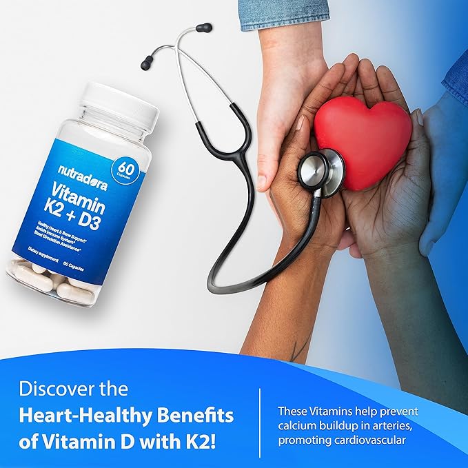 Vitamin D3 K2 Capsules for Men and Women - K2 D3 Vitamin Supplement for Healthy Heart and Bone Support, Immune System & Blood Circulation Assistance, Formulated in USA, 60 Veggie Capsules