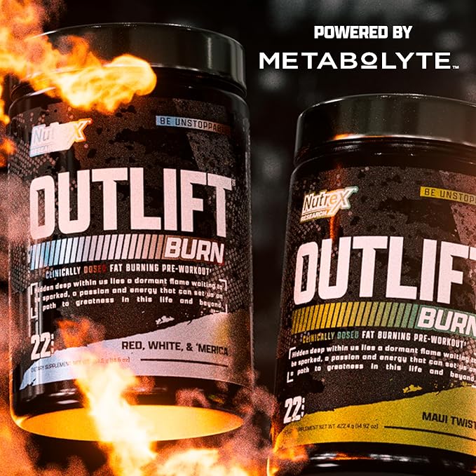 Nutrex Outlift Burn Pre-Workout Supplement for Energy, Focus & Endurance | Metabolyte, L-Citrulline, Beta-Alanine & Caffeine | Thermogenic Formula for Performance (22 Servings, Maui Twist)