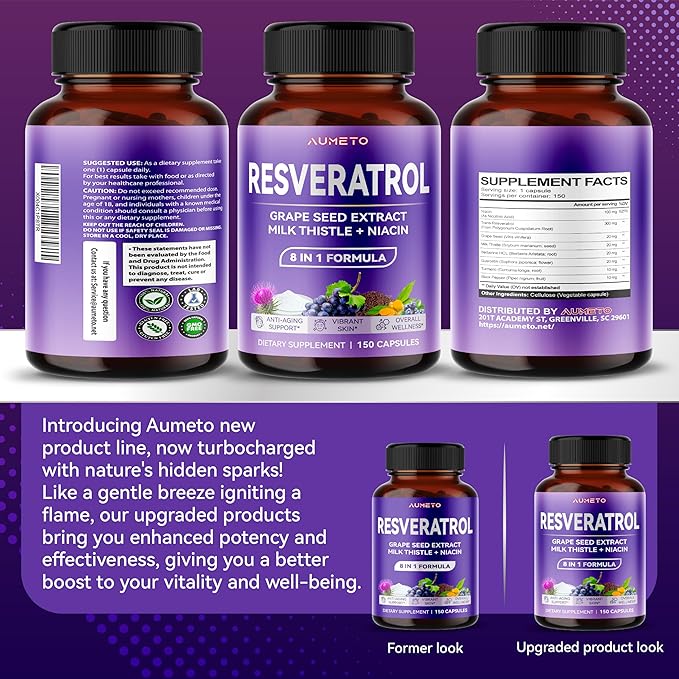 Ultra Resveratrol 8 in 1 Formula - with Grape Seed Milk Thistle Niacin (150 Count (Pack of 1))