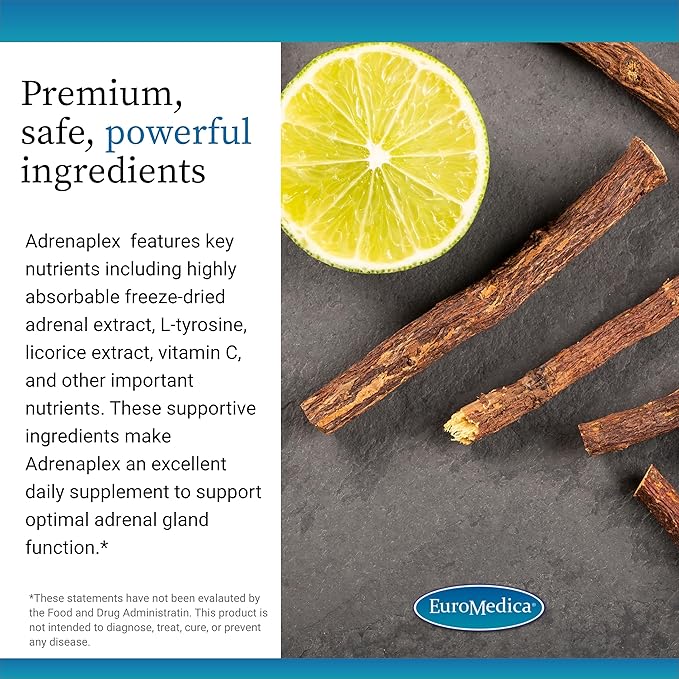EuroMedica Adrenaplex - Healthy Adrenal Function Support Supplement - Dietary Supplement with L-Tyrosine, Pantothenic Acid & Vitamin B6 - Supports Adrenal Gland Health & Positive Outlook - 60 Capsules