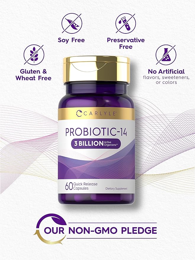 Carlyle Probiotic for Women & Men | 3 Billion CFU | 60 Capsules | 14 Strains | Non-GMO & Gluten Free