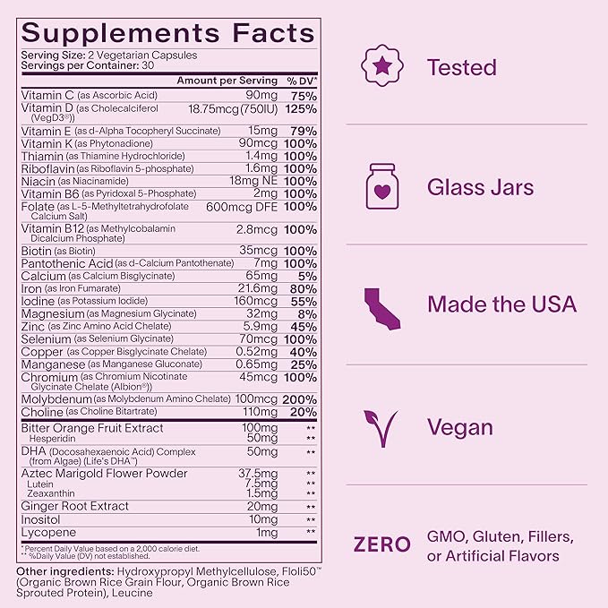 Prenatal Multivitamin | Conception, Pregnancy & Postpartum | Key Ingredients Including DHA, Folate & Iron | Expertly-Formulated & Tested | Designed for Absorption with Nausea Support, 60 Ct