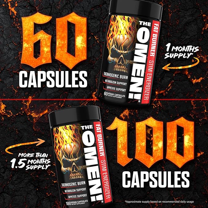 JNX SPORTS The Omen! Thermogenic Fat Burner – Dietary Supplement for Men & Women with L Carnitine | Appetite Suppressant & Metabolism Booster | 100 Capsules