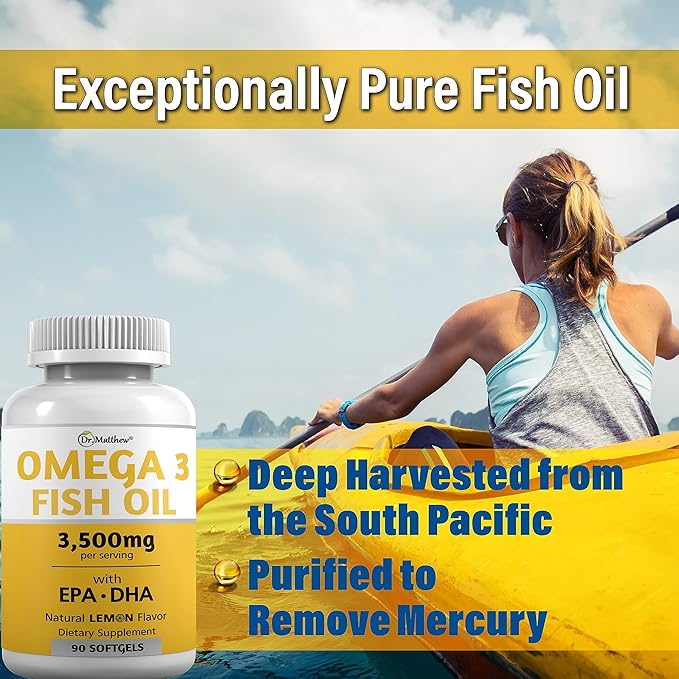Omega 3 Fatty Acid Supplements. Burpless Fish Oil 3500mg High EPA DHA for Women & Men. Odorless, No Burp, Mercury Free Omega 3 Capsules.