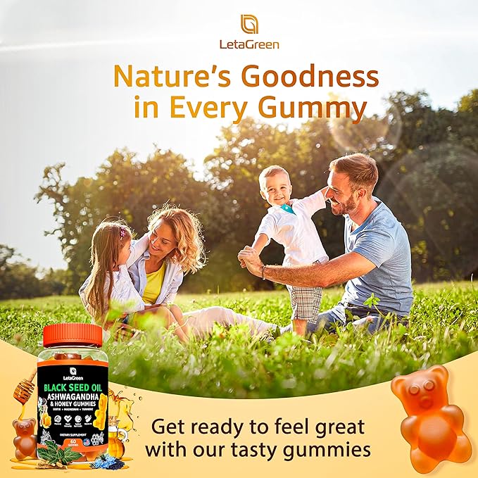 Black Seed Oil Gummies - Black Cumin Seed Oil 500mg Biotin 500mcg Ashwagandha 200mg ACV 100mg Rapeseed Honey 50mg Turmeric 20mg Beet Root 30mg Pomegranate 30mg Magnesium 50mg Vitamin B6 C