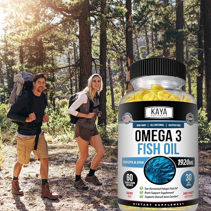 Kaya Naturals Omega 3 Supplement - Nature Made Omega 3 Fish Oil - 100% Pure Sea-Harvested Pelagic Fish Oil with No Fishy Aftertaste - 60 Count Softgels