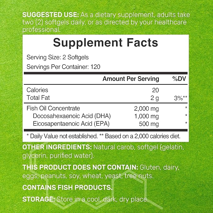 DHA Supplements | 240 Softgels, Burpless, Lemon Flavor, DHA 1000mg + EPA 500mg, Wild Caught Fish