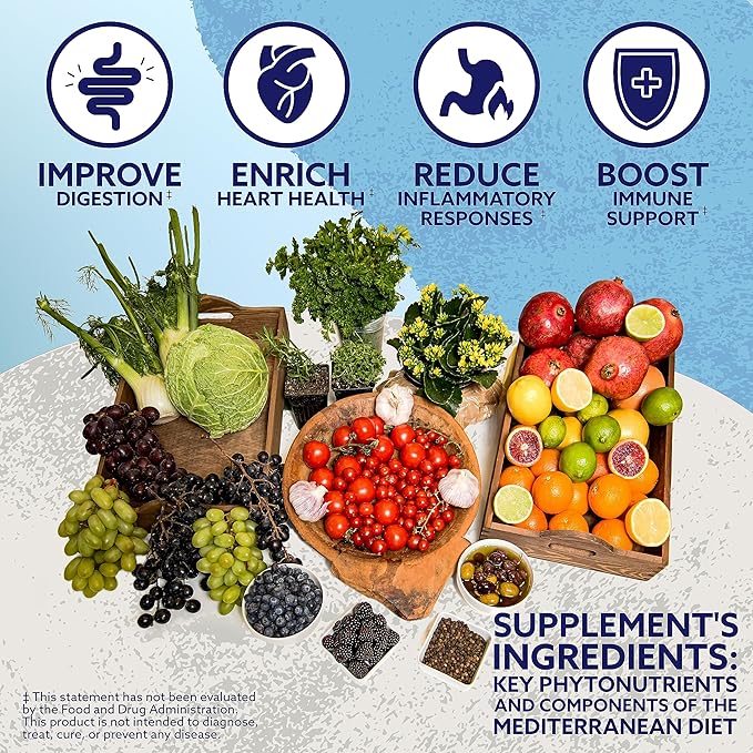Healthy to 100, Sicilian Secret Mediterranean Diet, Superfood, Supports Healthy Lifestyle, (with Resveratrol, Rosemary, Grape Seed Extract, Bergamot Extract) Boost Immunity, 90 Capsules, 30 Servings