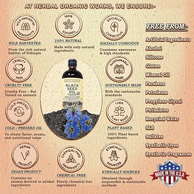 Black Seed Oil 8 oz - Cold Pressed Ethiopian Black Cumin Nigella Sativa, 3X Thymoquinone, 100% Pure & Organic Liquid in Glass Bottle - Supports Immune, Hair, and Skin Health
