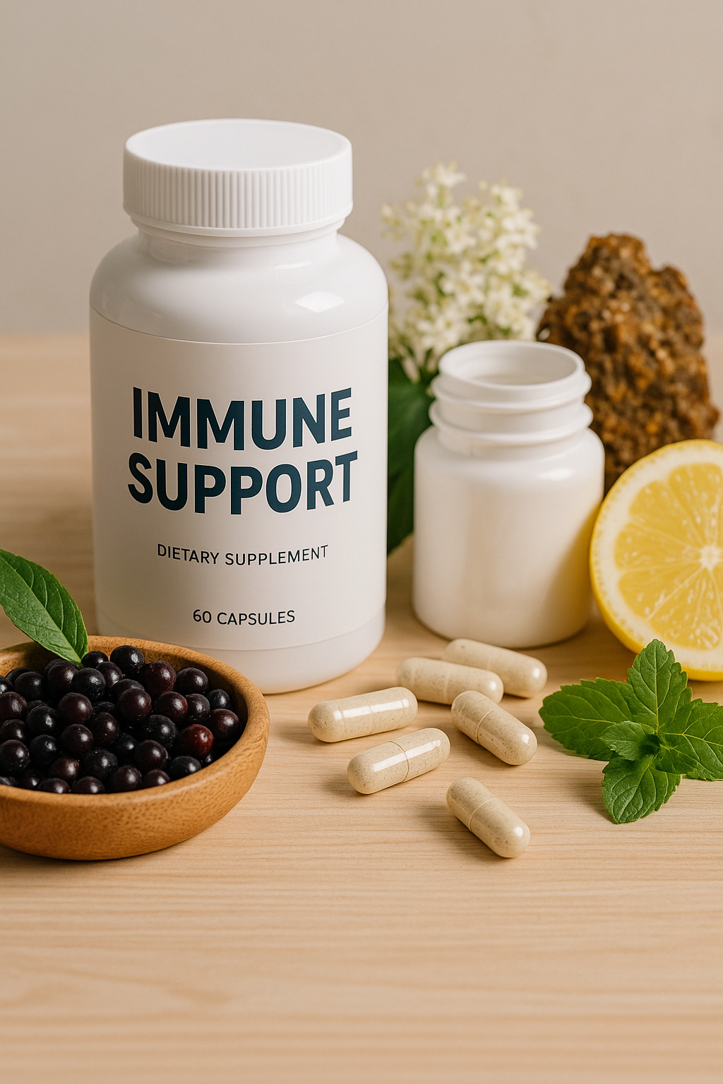 LifeSwitch Immune Support supplements with Vitamin C, Zinc, and Elderberry for daily immune defense