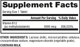 Webber Naturals Vitamin B12 5000 mcg, 60 Count, Fast Dissolve Tablets, Vitamin Supplement Support for Energy Metabolism, Immune and Heart Health, Vegetarian Formula, 60 Day Supply
