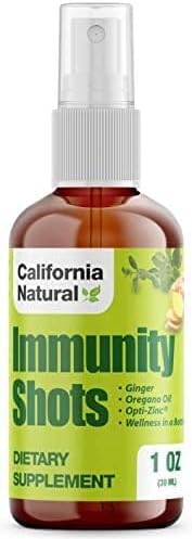California Natural Immunity Shots 1oz Bottle, Organic Ginger Root, Oregano Oil - Potent & Pure Immune System Booster - Immune System Support & Wellness Shot (Pack of 1)