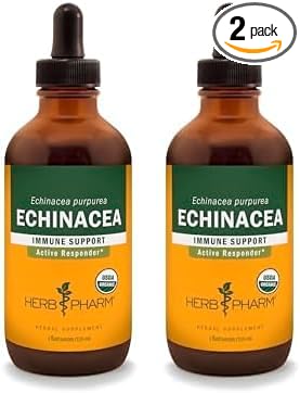 Herb Pharm Certified Organic Echinacea Root Liquid Extract for Immune System Support, Organic Cane Alcohol, 4 Ounce (Pack of 2)