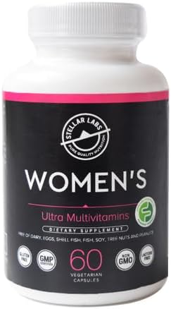 Stellar Labs Low FODMAP Vegan Women's Ultra Multi-Vitamin | Easy to Digest Daily Multivitamin Without Iron | Low Energy Supplement, Female Support | Easy to Swallow Veggie Capsules | 60 Count