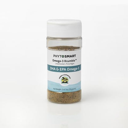 Omega-3 Krumble EPA and DHA for Pets - 70Grams Shaker Top. Pure Un-extracted Marine Micro-Algae Provides Pets with Complete Essential Fats for Total Body Health