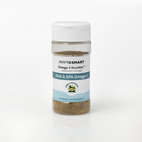 Omega-3 Krumble EPA and DHA for Pets - 70Grams Shaker Top. Pure Un-extracted Marine Micro-Algae Provides Pets with Complete Essential Fats for Total Body Health