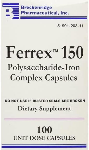 Breckenridge Ferrex 150 Polysaccharide Iron Complex Caps 100ct *Non Blister* by "Breckenridge Pharmaceutical, Inc."