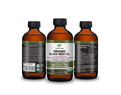 Organic Black Seed Oil - USDA Certified Cold Pressed Glass Bottle Over 1.5% Thymoquinone 3X strength Turkish Black Cumin Nigella Sativa non-GMO 100% Pure Blackseed Oil (32oz Glass (2X16) Bottle)