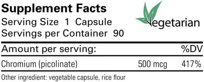 Chromium Picolinate 500mcg 60 Vegetarian Capsules