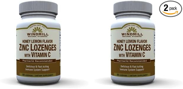 Windmill ZINC LOZ W/VIT C 100MG H/L WML 50, 9 Ounce (Pack of 2)