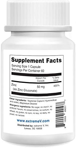 Gluzin OTC ZINC Made in The USA - Pharmaceutical Grade Zinc, 50mg, (3 Bottles - 180 Vegetarian Capsules)