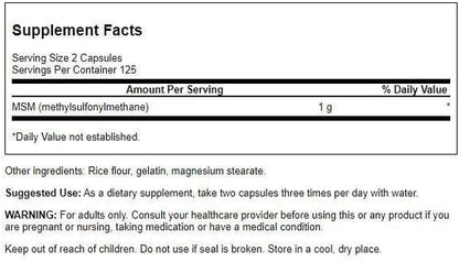 Swanson Msm 500 Milligrams 250 Capsules