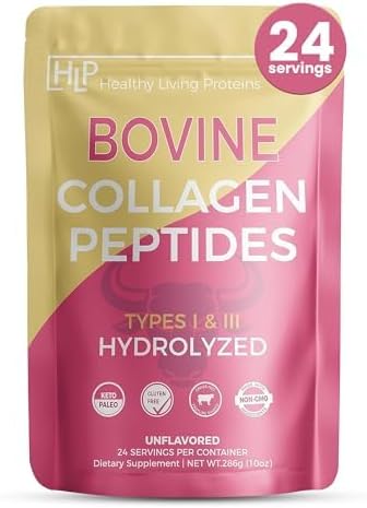 Healthy Living Proteins - Hydrolyzed Bovine Protein Collagen Type I & III - Unflavored Collagen Powder - Grass Fed, Pasture Raised Bovine Peptides - Keto & Paleo, Gluten Free (10 oz (Pack of 1)