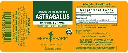 Herb Pharm Certified Organic Astragalus Liquid Extract for Immune System Support - 1 Oz