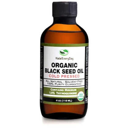 HalalEveryDay Organic Black Seed Oil - USDA Certified Cold Pressed Glass Bottle Over 1.5%