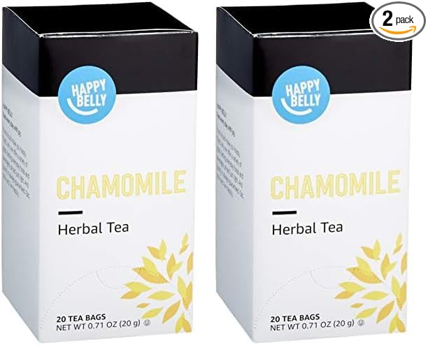 Amazon Brand - Happy Belly Chamomile Herbal Tea Bags, 20 Count (Previously Solimo) (Pack of 2)