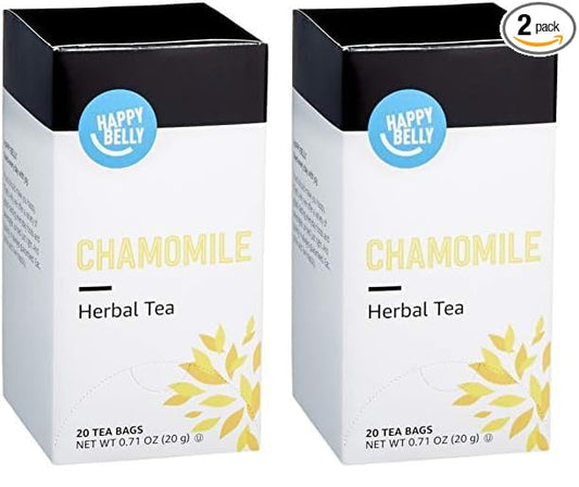 Amazon Brand - Happy Belly Chamomile Herbal Tea Bags, 20 Count (Previously Solimo) (Pack of 2)