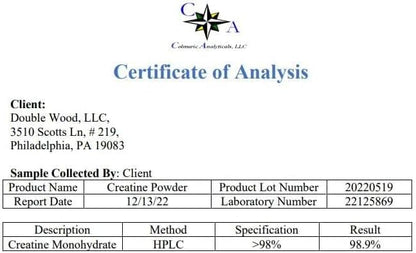 Creatine Monohydrate Powder 1.1lbs (100 Servings of 5 Grams Each - Third Party Tested Micronized Creatine Powder) (with Scoop)(Creatina Monohidratada) by Double Wood