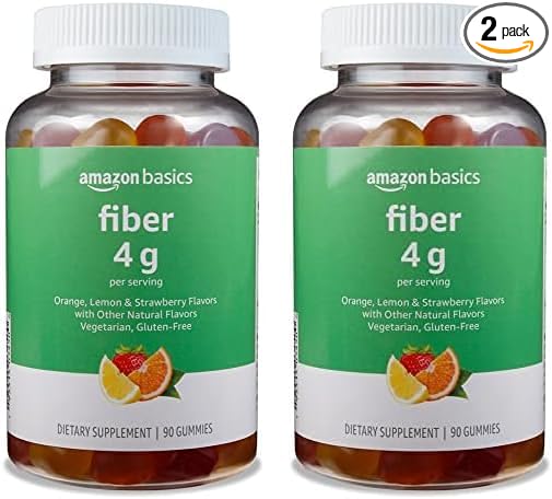 Amazon Basics (previously Solimo Fiber 4g Gummy - Digestive Health, Supports Regularity, Orange, Lemon & Strawberry, 90 Gummies (2 per Serving) (Pack of 2)