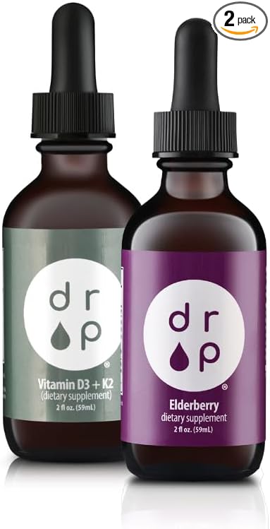 Drop Supplements Liquid Elderberry Drops and Vitamin D3+K2 Drops Bundle