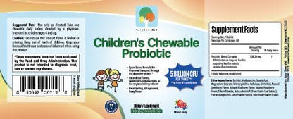 Children’s Probiotic, Chewable Gut Health Tablets for Kids, Supports Digestion, Immunity & Nutrient Absorption, No Artificial Additives, Mixed Berry, 60 Servings