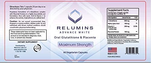 Relumins Advanced White Oral Glutathione Brightening Formula Capsules- Max Strength New with Rose HIPS - 60 Capsules x 3 Bottles
