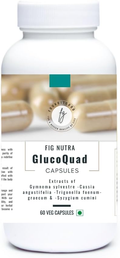 FiG Nutra ‘GlucoQuad’ Capsules | Herbal Blood Sugar Support Supplement | Gymnema, Fenugreek, Cassia, Syzygium Blend | 60 Veg Capsules