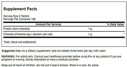 Swanson Broken Cell Wall Chlorella 500 mg 360 Tabs (2 Pack)