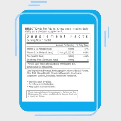 Consult Health IMMUNI-D Vitamin D Superior Immunity Support Chewable Tablets Cherry Flavor – Zinc – Elderberry Fruit -Dietary Support - 90 Count (1 Pack)