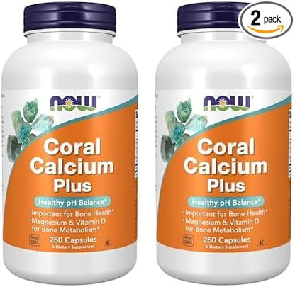 NOW Supplements, Coral Calcium Plus, Bone Health*, Healthy pH Balance*, 250 Veg Capsules (Pack of 2)