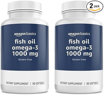 Amazon Basics Fish Oil Omega-3 1000 mg, 90 Softgels (1 per Serving), Gluten Free (Pack of 2)