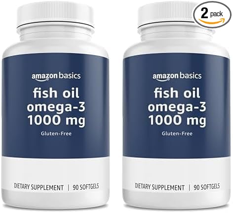 Amazon Basics Fish Oil Omega-3 1000 mg, 90 Softgels (1 per Serving), Gluten Free (Pack of 2)