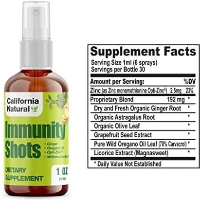 California Natural Immunity Shots 1oz Bottle, Organic Ginger Root, Oregano Oil - Potent & Pure Immune System Booster - Immune System Support & Wellness Shot (Pack of 1)