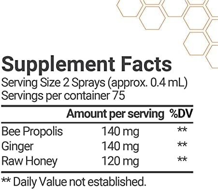 Bee and You Propolis Ginger Raw Honey Soothing Throat Spray, Ultra Pure, Immune Support Supplement, Oral Health, Antioxidants, Keto, Paleo, Gluten-Free, 1 Fl Oz
