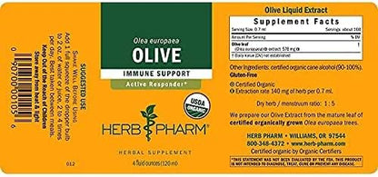 Herb Pharm Certified Organic Olive Leaf Liquid Extract for Immune System Support, 4 Fl Oz