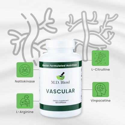 M.D. Vascular - Expert Formulated Supplement - Vascular & Overall Wellness Goals - Proper Flow, Numbers, Balance - Powerful Garlic, Ginger, L-Arginine, Pomegranate - 120 Capsules (Pack of 1)