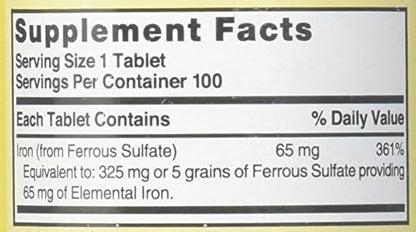 Nature's Blend Iron Ferrous Sulfate 325mg BPK, Assorted, Tablets, 100 Count, Pack of 2
