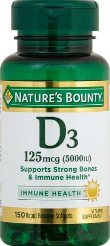 Nature's Bounty Vitamin D3, Immune and Bone Support, 5000IU, Rapid Release Softgels, 150 Ct (Pack of 2)