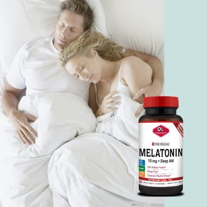 Olympian Labs Melatonin 10mg Time Release with Vitamin B6 - Maximum Strength Tablets - Drug-Free, Supports Restful Sleep, Nighttime Sleep Aid - 60 Vegan Tablets (60 Servings)