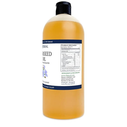Zatural Flaxseed Oil Organically Grown 100% Pure Cold Pressed Omega Rich Fatty Acids 32oz